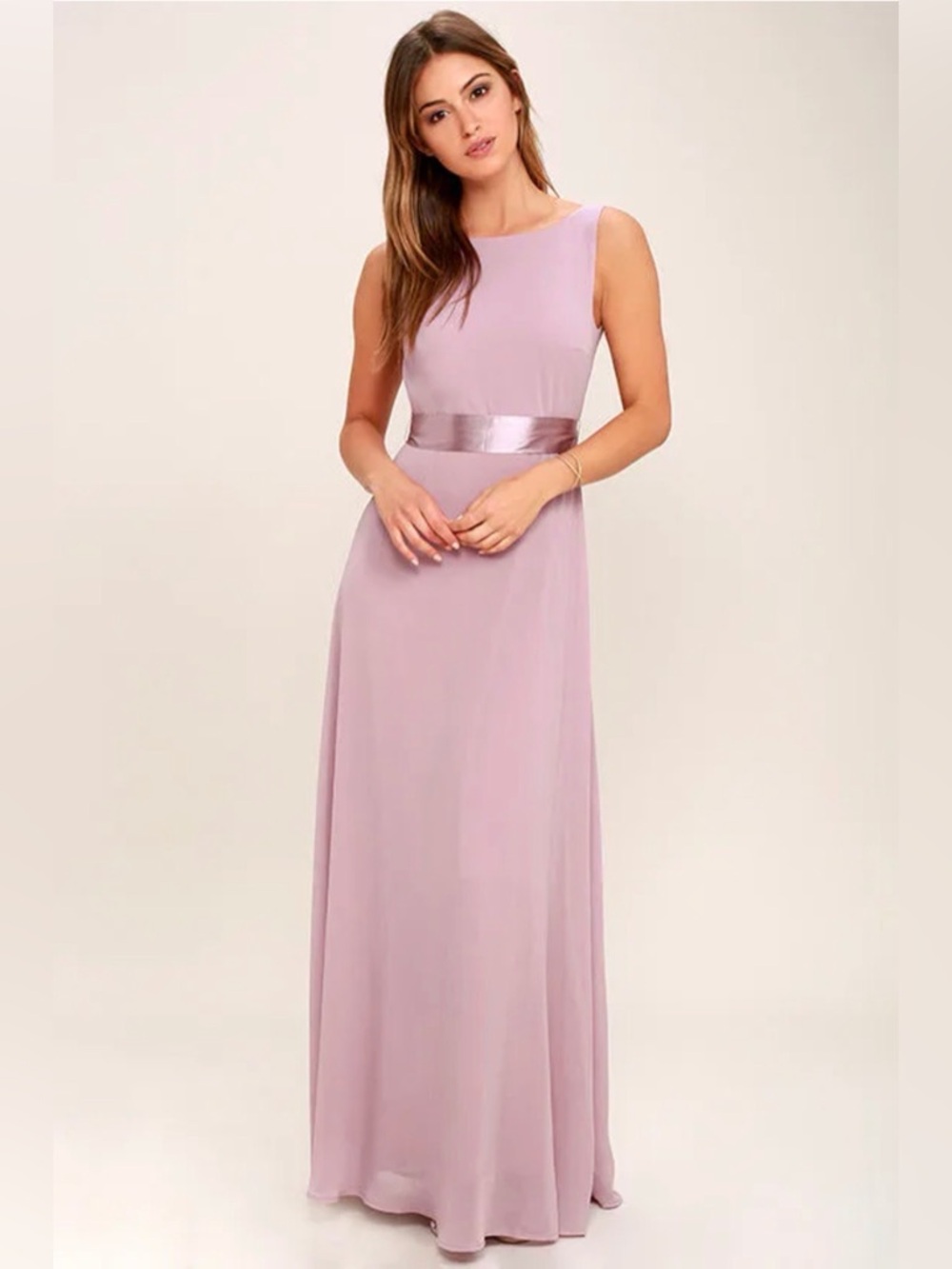 Lulu's Dusty Lavender Sleeveless Maxi Dress with Satin Waistband size S